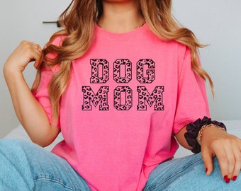 Roze T-shirt met luipaardprint Dog Mom