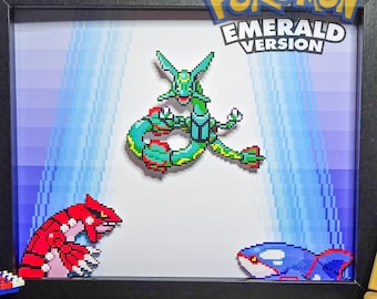 Pokémon Emerald Rayquaza, Kyogre, Groudon Shadowbox Frame Handmade