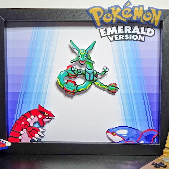 Pokémon Emerald Rayquaza, Kyogre, Groudon Shadowbox Frame Handmade