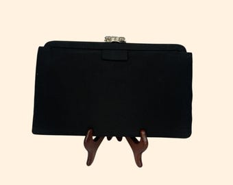 Pochette da sera vintage Garay in faille nera con chiusura in strass, anni '50 / Borsetta di metà secolo