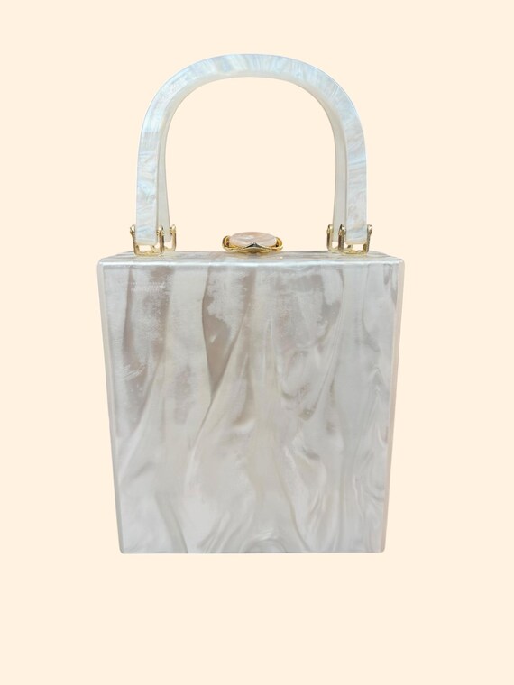1960s Vintage box lucite marble white skycraft of Miami made in Hongkong View 2