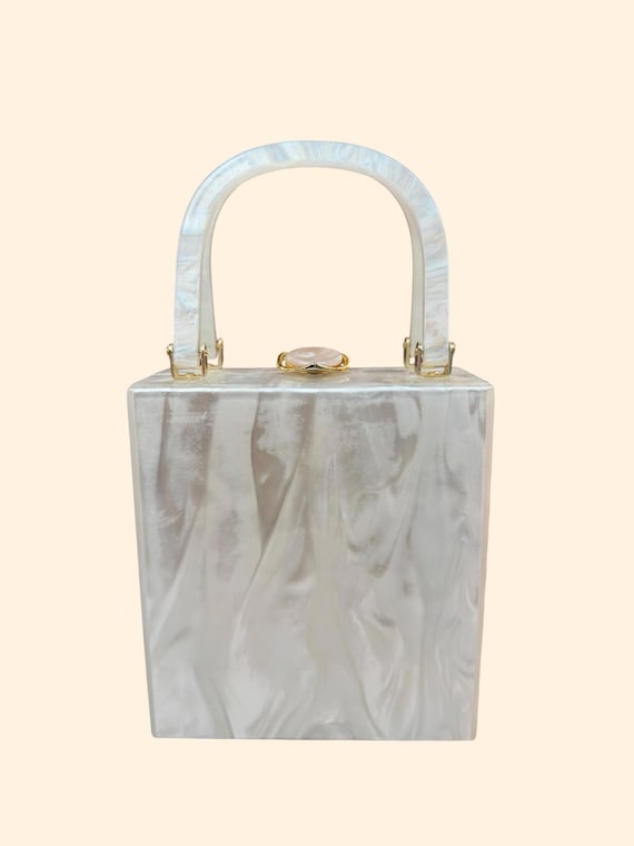 1960s Vintage box lucite marble white skycraft of Miami made in Hongkong