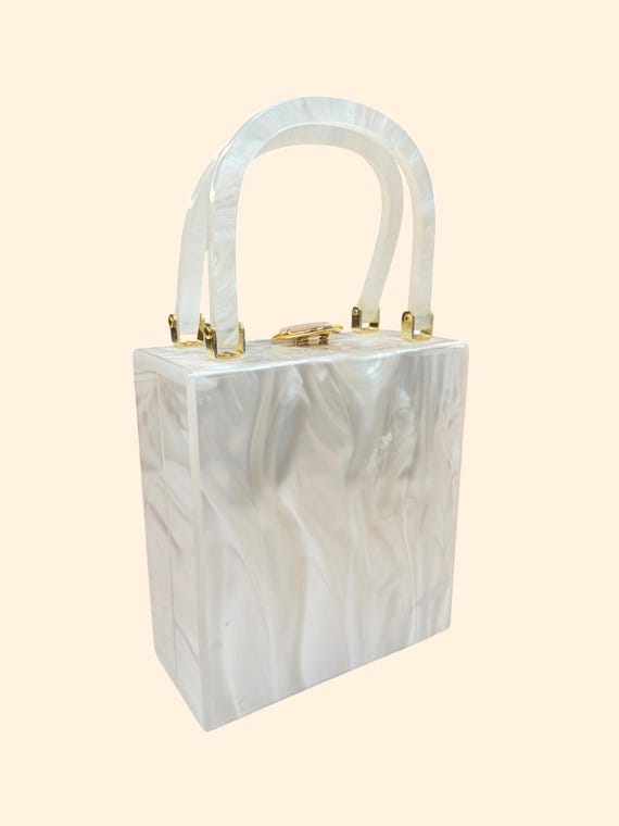 1960s Vintage box lucite marble white skycraft of Miami made in Hongkong View 4