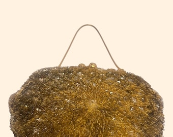 Bolso de noche vintage de los años 60 con cuentas: dorado bicolor, bolso de mediados de siglo.