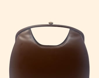 1960s Theodor California Vintage Brown Leather Handbag Structured