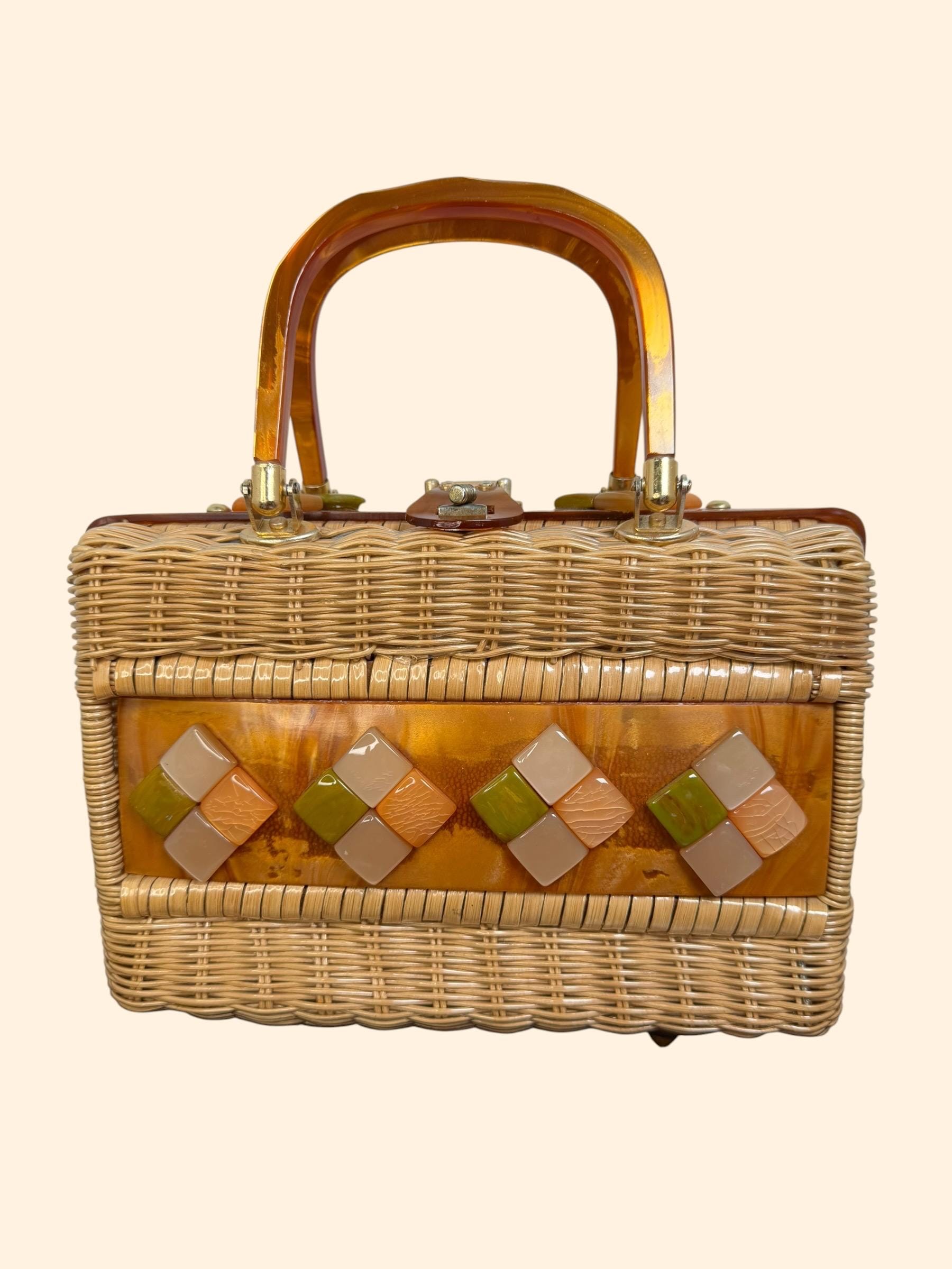 Vintage Wicker Lucite Purse - Etsy