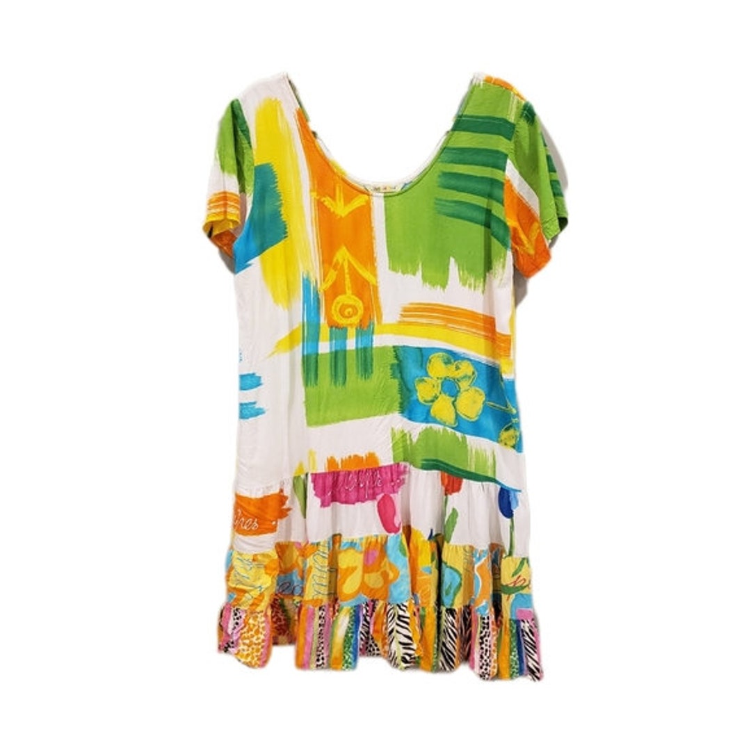 Vintage Jams World Hattie Dress 90s Vibrant Print Short Sleeve Etsy