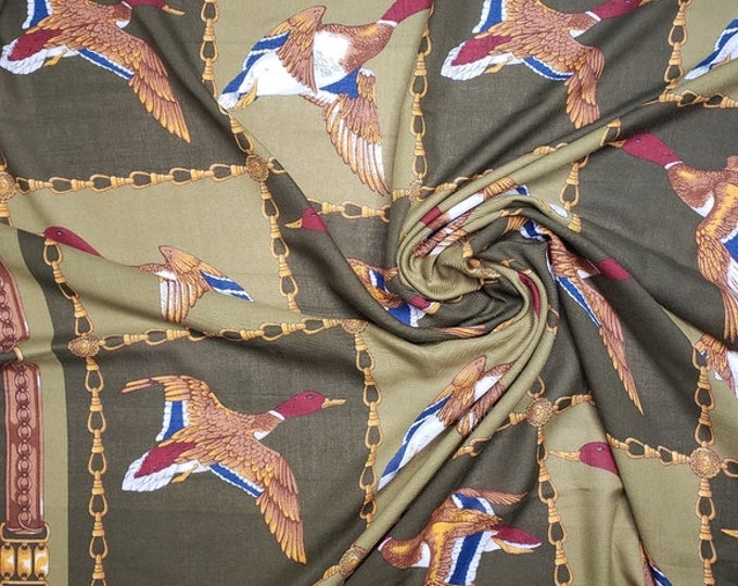 Art of the Scarf TIE RACK Large Square 46x46 Vintage Duck Print Scarf