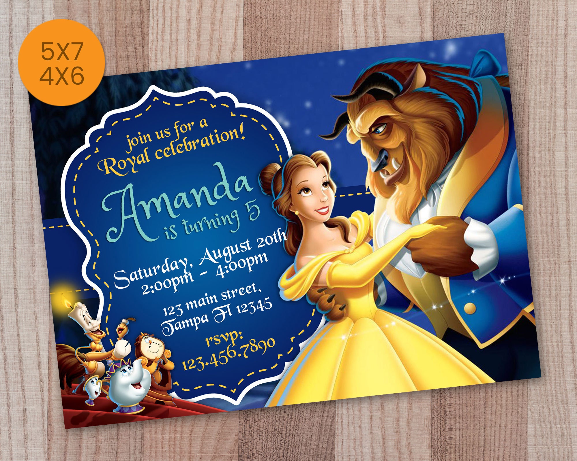 Beauty and the Beast Birthday Invitation Princess Belle Party Etsy