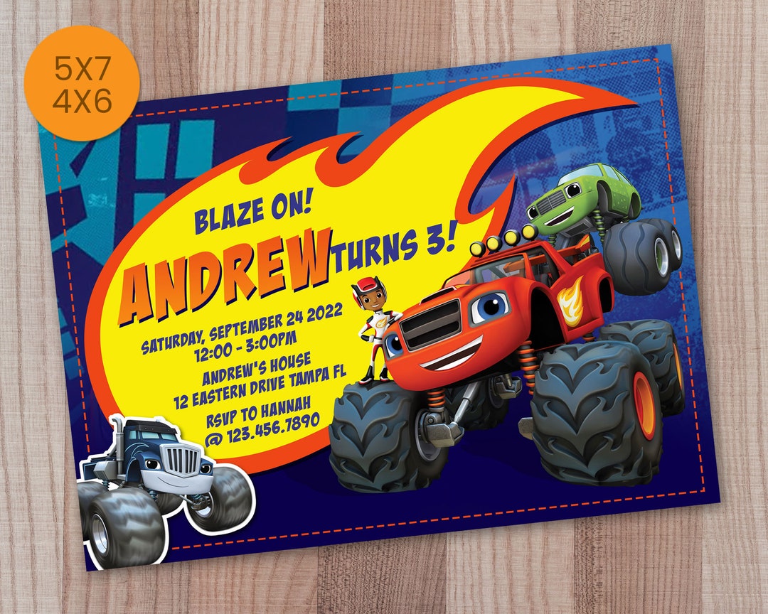 Editable Blaze and the Monster Machines Birthday Invitation DIY