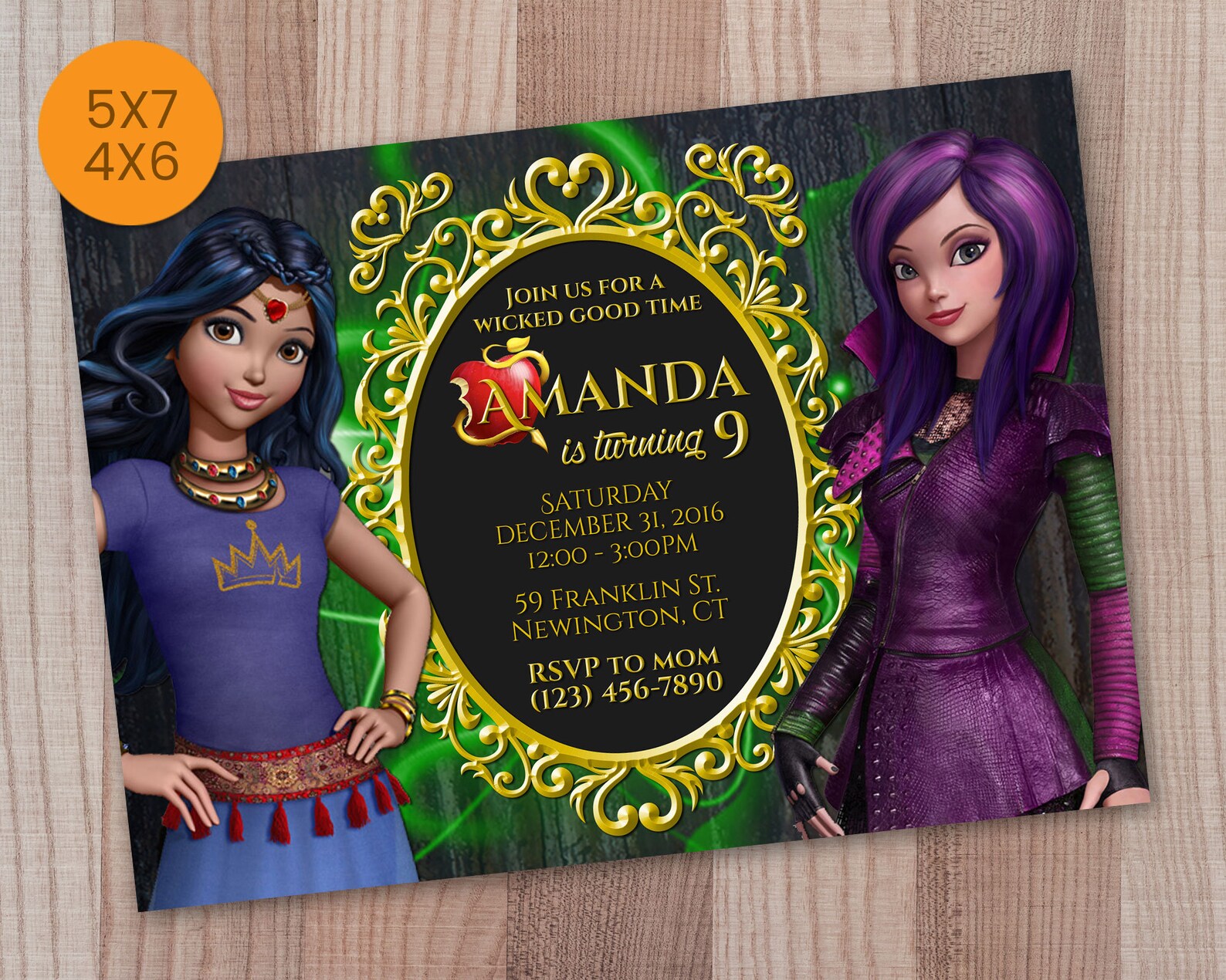 Descendants Birthday Invitation, Descendants Party Invitations, Mal ...