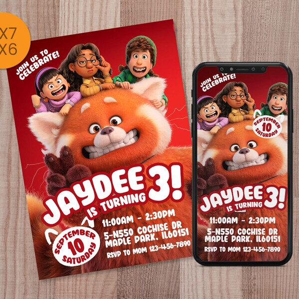 Turning Red Birthday Invitations Etsy