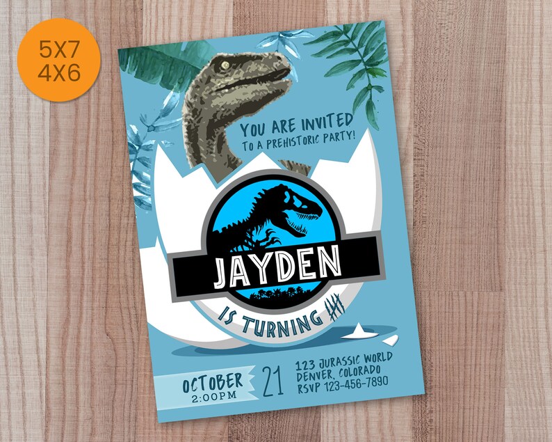 Jurassic World Birthday Invitation, Dinosaur Party Invitations