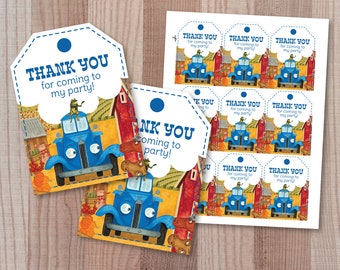 Little Blue Truck Thank You Tags, Blue Truck Birthday Party, Blue Truck Favor, Truck Printables, Truck Digital Printable, Truck Loot Bag Tag