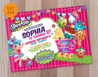 Shopkins Birthday Invitations, Shopkins Invitations, Shopkins Girl Invite, Shopkins Party, Cute Shopkins Printable, Shopkin Digital Download