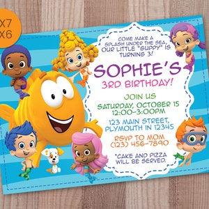 Bubble Guppies Birthday Invitation, Bubble Guppies Party Invitations, Themed Printable Card, Digital Invites, Download Invite Printables