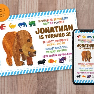 Brown Bear Birthday Invitation, Bear Party Invitations, Brown Bear Printables, Boy Digital Invite, Story Book Mobile Invites Card