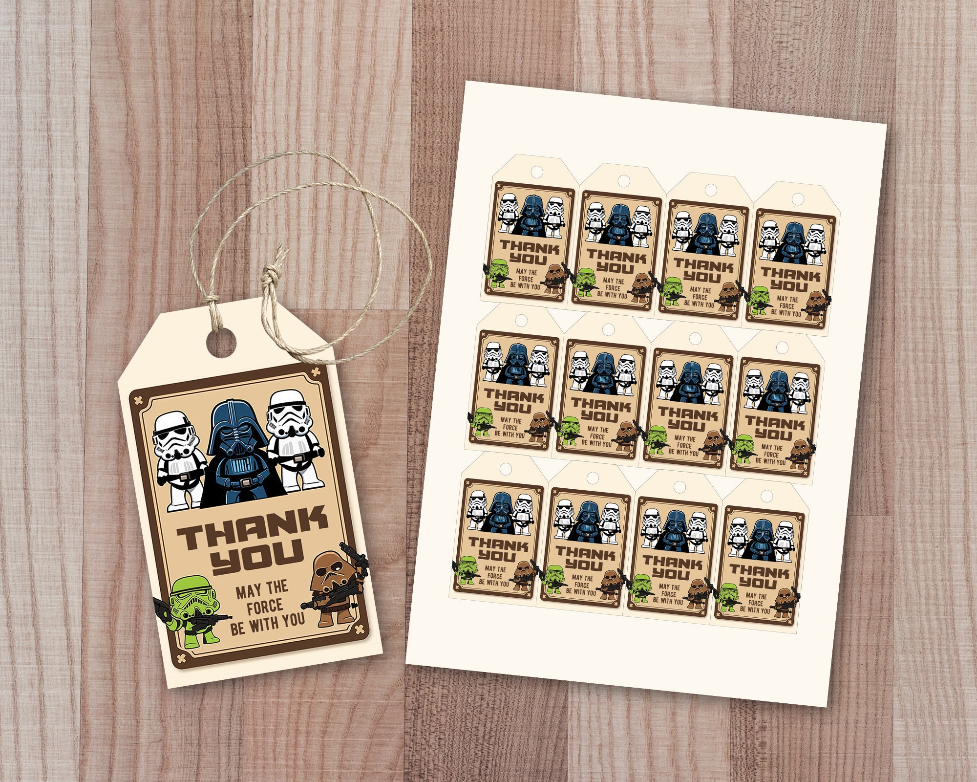 Star Wars Thank You Tags for Party Favors Storm Trooper Darth Vader 
