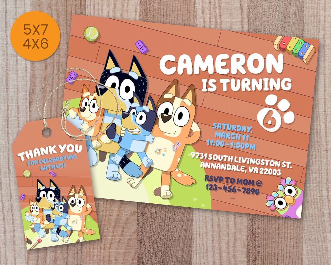 Bluey Birthday Invitations, Blue Party Invites, Blue Digital Printables, Bluey Card, With