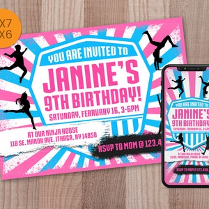 American Ninja Warrior Birthday Invitation, Ninja Girl Party Invitations, Warrior Themed Printable Card, Digital Invites, Invite Printables