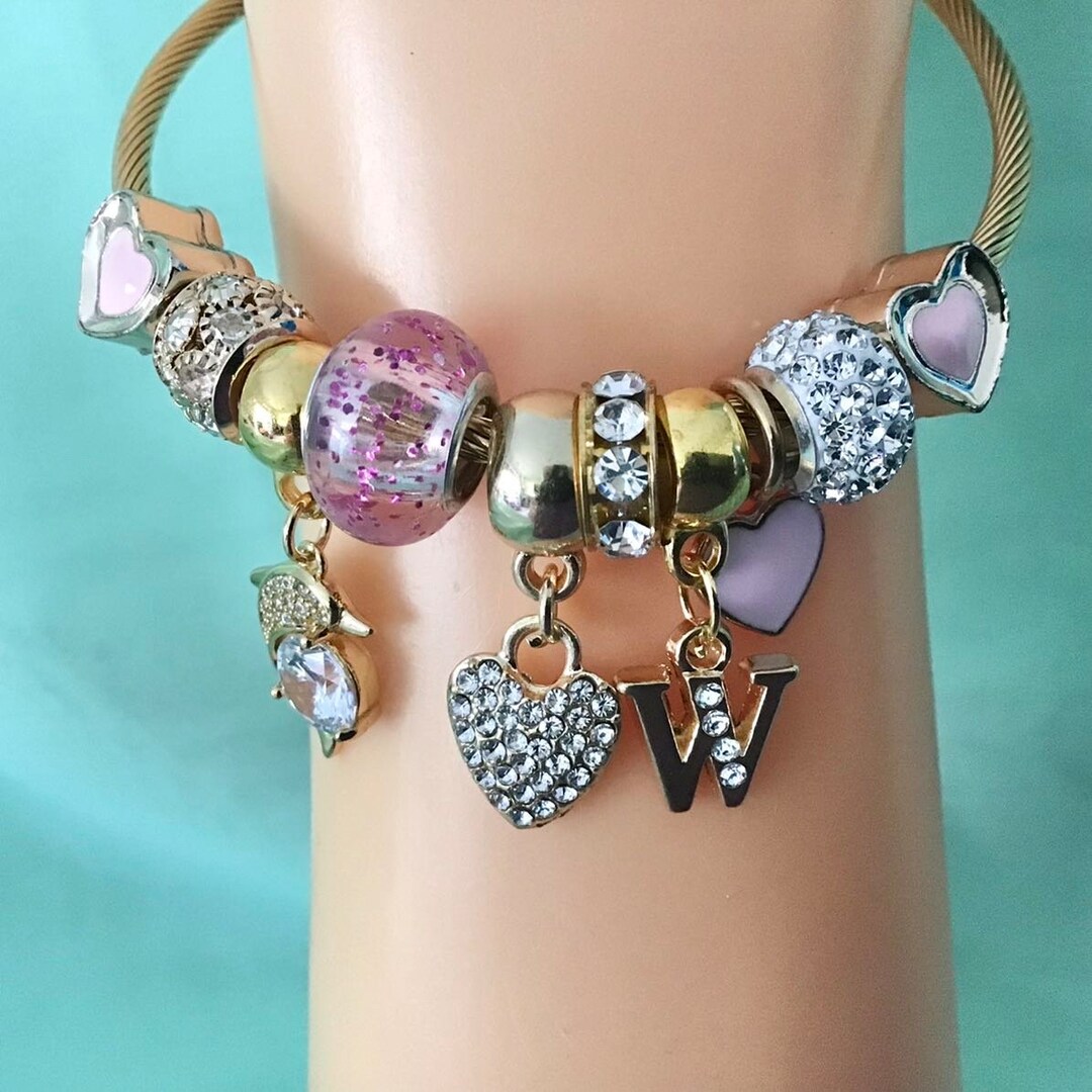 Personalised Pandora Style Charm Bracelet Gold Charm Bracelet Gift for