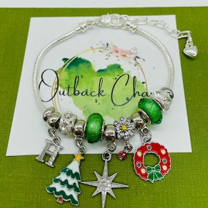 Pandora Style Bettelarmband Silberarmband Weihnachtsschmuck Grünes Bettelarmband personalisiertes Geschenk für Schmuckliebhaber