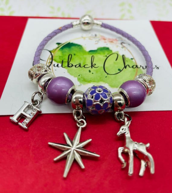 Personalized Christmas Charm Bracelet: Purple Leather Pandora
