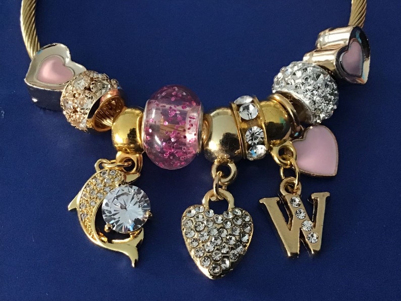 Personalised Pandora Style Charm Bracelet Gold Charm Bracelet Gift for