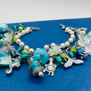 Silver charm bracelet Mermaid bracelet Christmas Gift for her, Handmade Jewelery Blue charm bracelet Personalised Gift for Jewelery lover