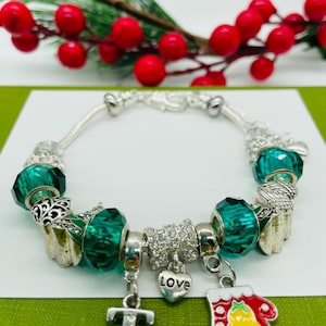 Pandora Style Bettelarmband Silberarmband Weihnachtsschmuck Grünes Bettelarmband personalisiertes Geschenk für Schmuckliebhaber