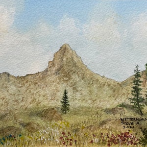 Wetterhorn Peak, an original watercolor painting from the Rocky Mountains of Colorado.