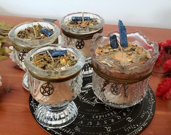 Ancestor & Deity Communication Spell Candle - Samhain Ritual Fancy Glass Altar Candle: Witchcraft Magic, Spirit Guides, Pagan Scented Gift