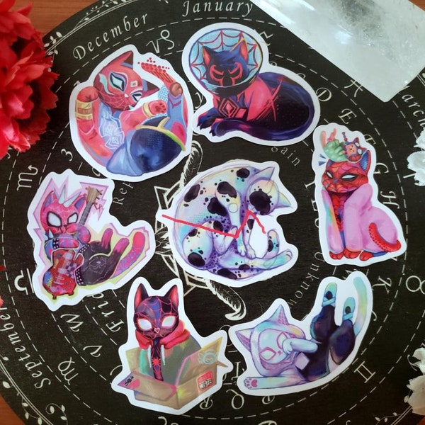 SpiderCat Sticker Pack :Across the Spiderverse- Meows Morales, Miles Morales, Hobie Brown, Pavitr Prabhakar, Gwen Stacy, Miguel O'hara, Spot