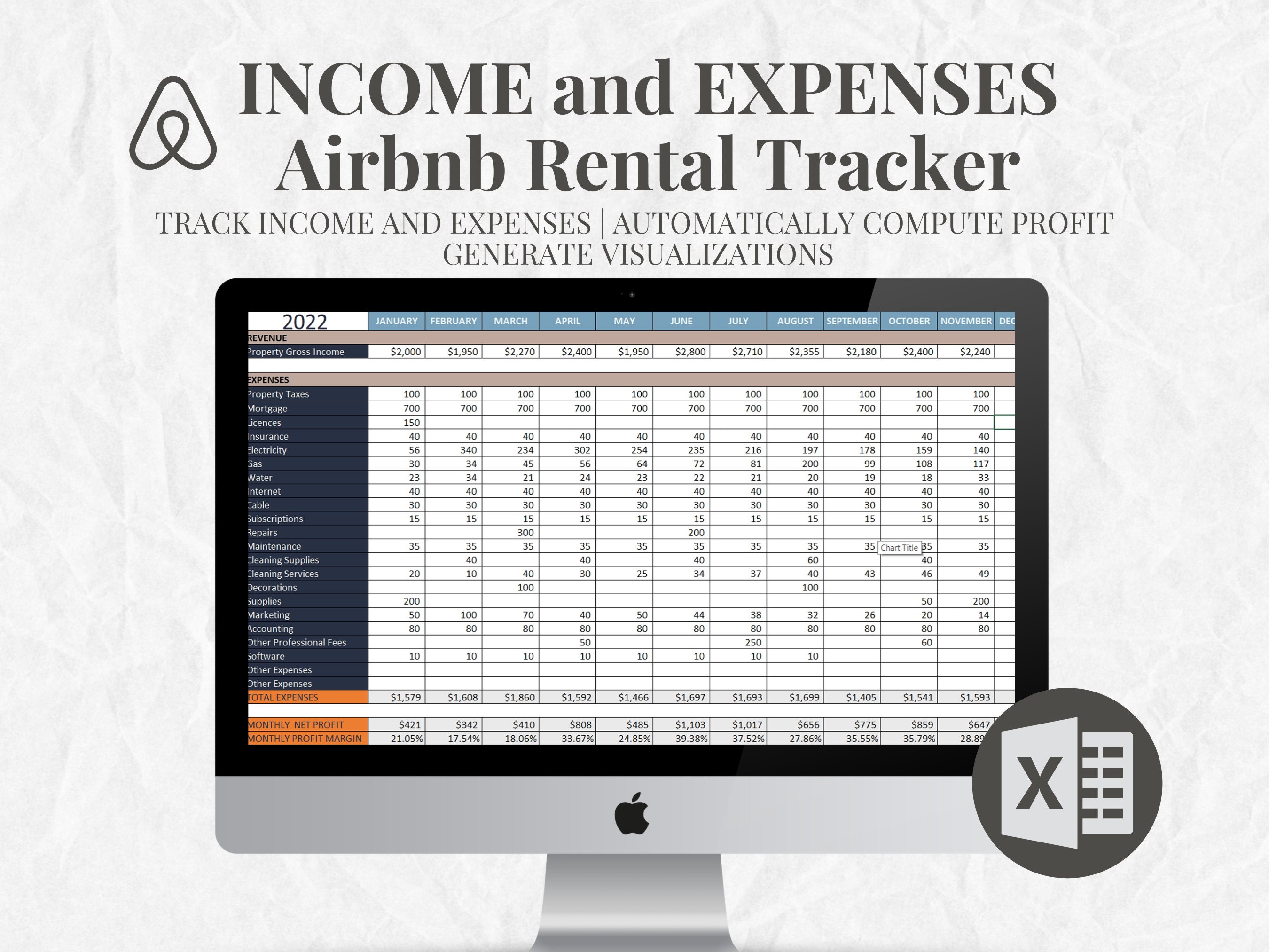 Airbnb Spreadsheet and Expense Tracker Excel Spreadsheet Single
