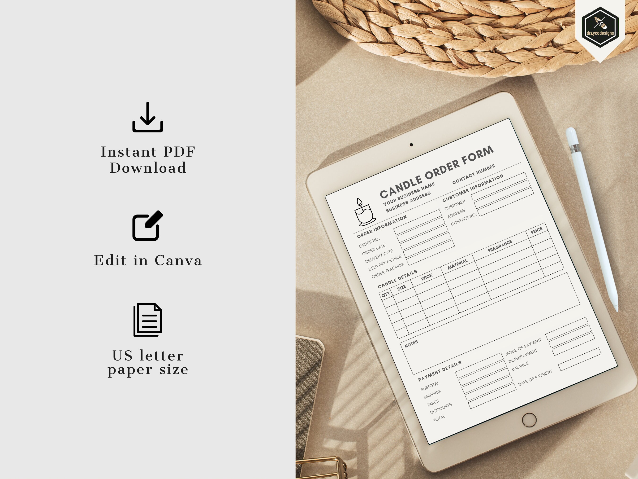 Candle Order Form Minimalist Template Editable Canva Printable Template