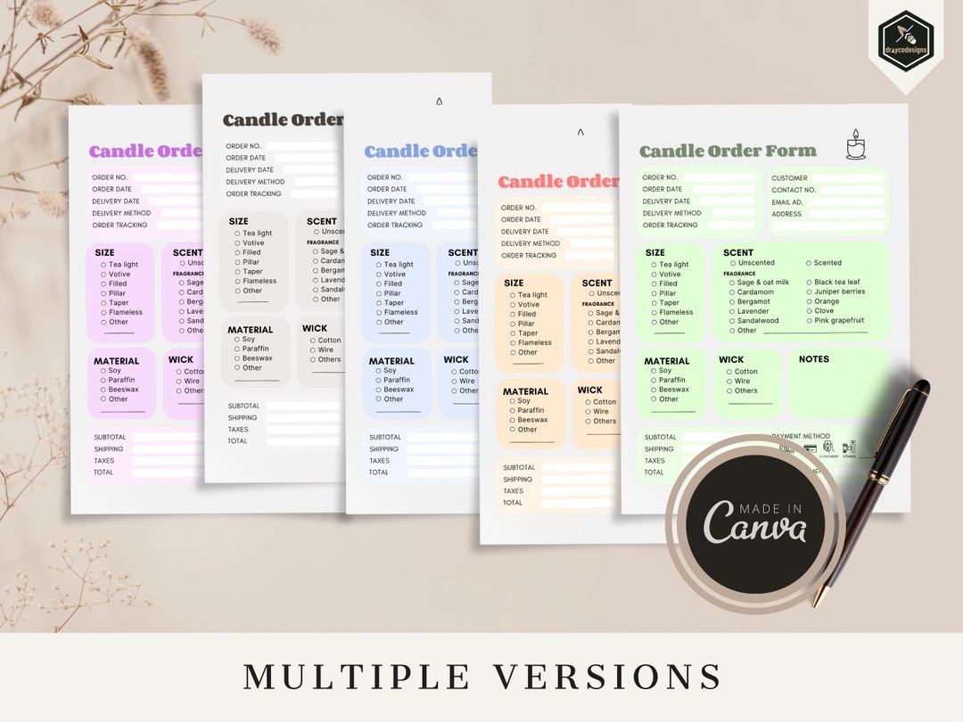 Customizable Candle Order Form Template Editable Canva Etsy