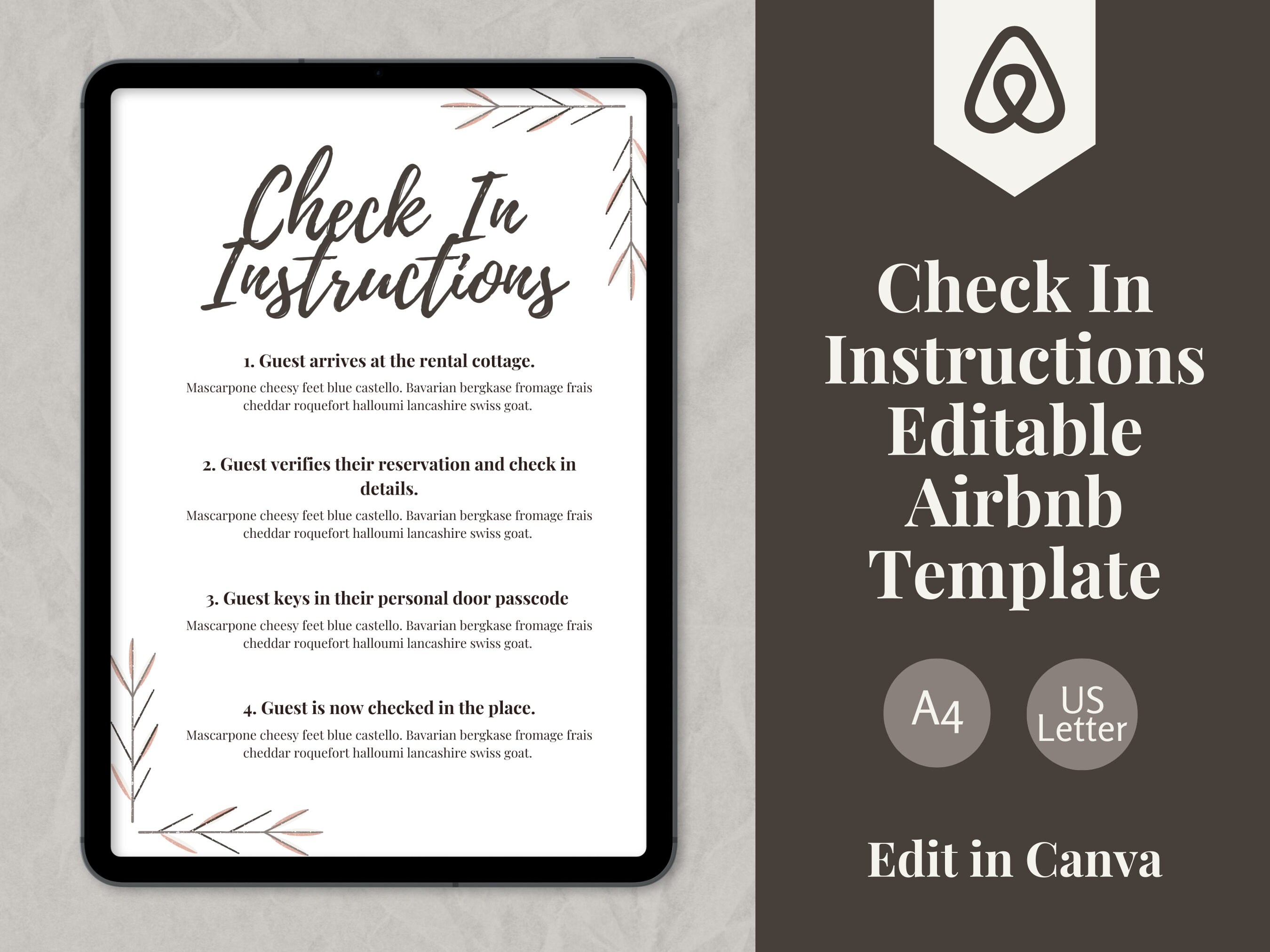 Airbnb Check In Template Instructions Airbnb Instant Download Etsy