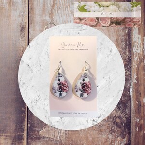 Floral Faith teardrop earrings. Christian earrings. Faith earrings