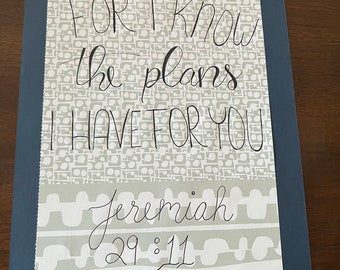 Handlettered Jeremiah 29:11 Cardstock Sign (8.5x11 in)