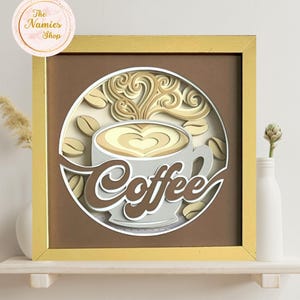 Coffee bar decor, coffee lover gift, coffee layered shadowbox, kitchen wall art