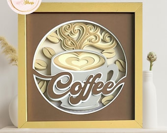 Coffee Shadowbox Wall Art | Coffee Bar Decor | 3D Paper Art Frame | Kitchen Coffee Sign | Gift for Coffee Lovers