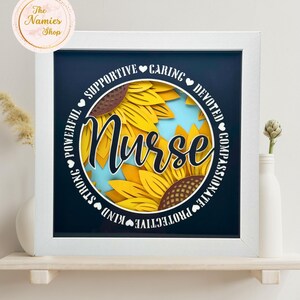Personalized Nurse Sunflower 3D Shadowbox Wall Art, Nurse gifts