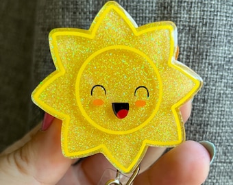 Happy Sunshine Badge Reel - with Removable Gem Charm