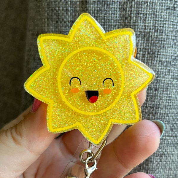 Happy Sunshine Badge Reel - with Removable Gem Charm