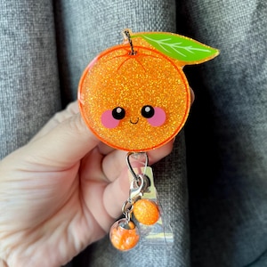 Happy Orange Badge Reel - with Removable Gem Charm