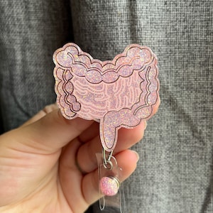 Colon Intestines Badge Reel Light Pink Sparkle -Gastrointestinal/ Gastroenterology/ Endoscopy