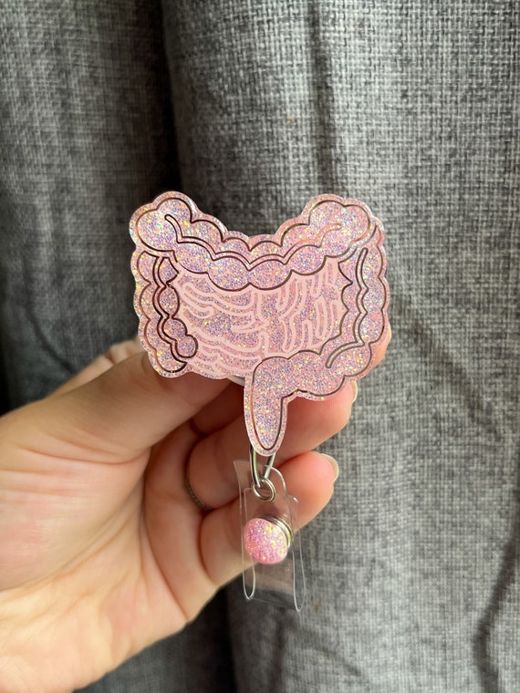 Colon Intestines Badge Reel Light Pink Sparkle gastrointestinal