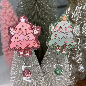 Christmas Tree Badge Reel - Green or Pink