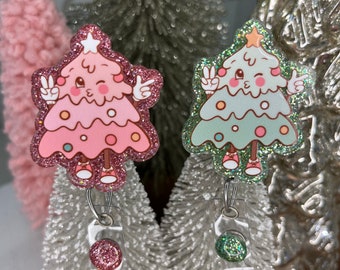 Christmas Tree Badge Reel - Green or Pink