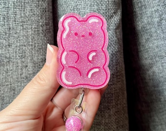 GUMMY BEAR Sparkly Jelly Pink Badge Reel